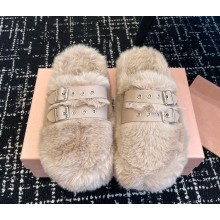 Miu Miu shearling platform mules with buckle beige 1211-2024
