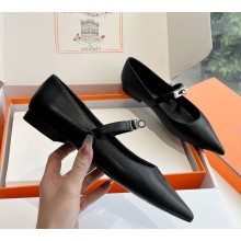 Hermes Pointed-toe ballet flat in calfskin with iconic Kelly buckle black  2024