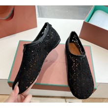 LORO PIANA  Floaty leather-trimmed macramé lace flats black 2024