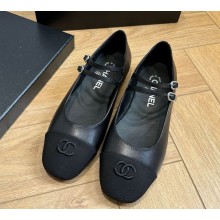 Chanel Lambskin & Grosgrain Mary Janes Black 1220-2024