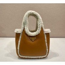 Prada Shearling mini handbag 1BA349 Cognac/Natural 2024