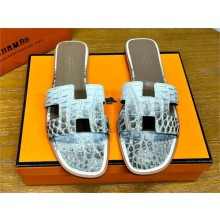 Hermes Oran Flat slippers in Himalayan aligátor LEATHER 2024