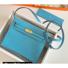 Hermes Evercolor Kelly Danse Shoulder bag Macaron Blue with Gold Hardware (full handmade)