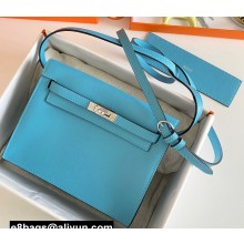 Hermes Evercolor Kelly Danse Shoulder bag Macaron Blue with Silver Hardware (full handmade)