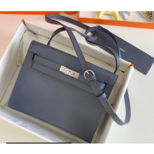 Hermes Evercolor Kelly Danse Shoulder bag Dark Blue with Silver Hardware (full handmade)