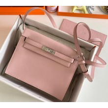 Hermes Evercolor Kelly Danse Shoulder bag Pink with Silver Hardware (full handmade)