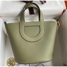 Hermes In-The-Loop Tote Bag In Original Togo Leather Light Green with Gold Hardware (Full Handmade Quality)