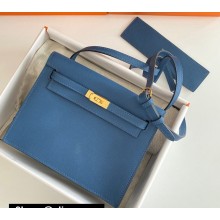 Hermes Evercolor Kelly Danse Shoulder bag Blue with Gold Hardware (full handmade)