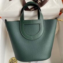 Hermes In-The-Loop Tote Bag In Original Togo Leather Dark Green with Gold/Silver Hardware (Full Handmade Quality)