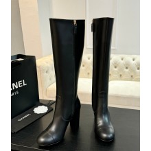 Chanel high Boots Calfskin & Lambskin Black heel 8cm 2024