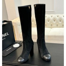 Chanel high Boots Suede Calfskin & Lambskin Black heel 8cm 2024