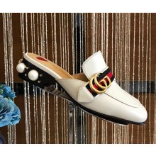 Gucci Calfskin Leather Mid-heel Web Details Pearls Trim Slipper 2017