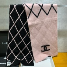 CHANEL CC LOGO WOOL SCARF PINK/BLACK 2024