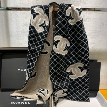 CHANEL CC LOGO WOOL SCARF BEIGE/BLACK 2024