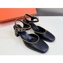 Hermes Kamilla 60 pump Mary Jane shoe in goatskin and Nappa leather noir / jaune Malawi  2025