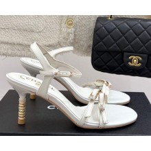 Chanel Sandals lambskin white heel 7.5cm CC 2025