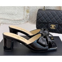 Chanel Slippers patent calfskin with bow black 2025