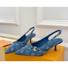 Louis Vuitton Heel 5.5cm Slingback Pumps Denim Blue 2025