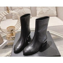 Chanel heel 4.5cm goatskin with pearl ankle boot black 1026-2024