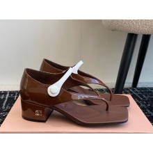 Miu Miu patent leather sandals in coffee 1107-2025