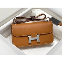 Hermès brown Constance Elan bag in Epsom leather with silver hardware 2024