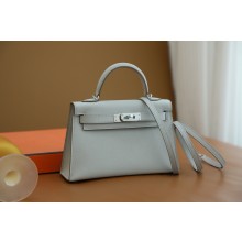 Hermes Mini Kelly II Handbag in original epsom leather gris perle with silver hardware(handmade)