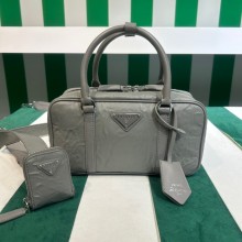 Prada Small antique nappa leather top handle bag 1BB098 gray 2023