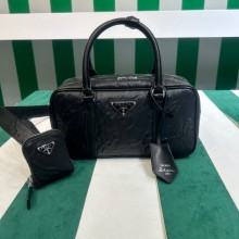 Prada Small antique nappa leather top handle bag 1BB098 black 2023
