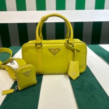 Prada Small antique nappa leather top handle bag 1BB098 yellow 2023