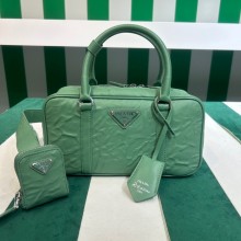 Prada Small antique nappa leather top handle bag 1BB098 green 2023