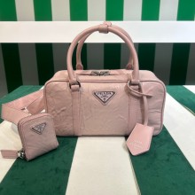 Prada Small antique nappa leather top handle bag 1BB098 pink 2023