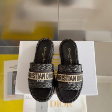 Dior Black Raffia and Embroidered Cotton DWAY SLIDE 2023