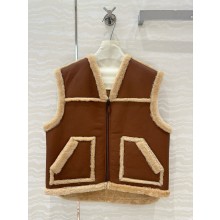celine vintage-finish vest in shearling TAN / CREAM 2024