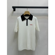 MIU MIU Ribbed cashmere polo shirt Natural/Blue MMLA34 2025