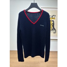MIU MIU V-neck cashmere sweater blue/red MMLA33 2025
