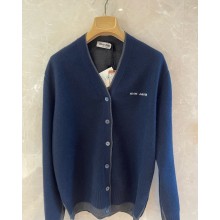 MIU MIU Silk cashmere cardigan sweater blue/dark grey MMF918 2024