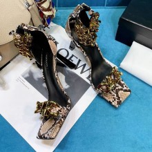 VERSACE HEEL 9.5CM Medusa Chain Nappa Leather Sandals Brown