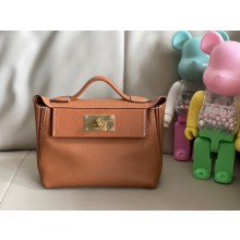 HERMES 24/24 MINI KELLY BAG IN evercolor/swift LEATHER TAN(full handmade)