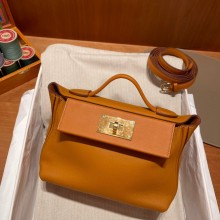 HERMES 24/24 MINI KELLY BAG IN evercolor/swift LEATHER sesame(full handmade)