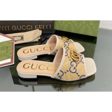 Gucci Women's GG raffia effect slide white 2022