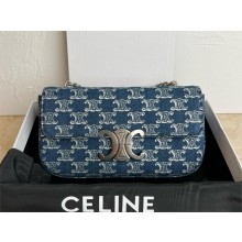 CELINE CHAIN SHOULDER BAG CLAUDE in DENIM WITH TRIOMPHE ALL-OVER Denim / Silver 2024