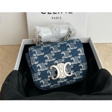 CELINE MINI CHAIN CLAUDE in DENIM WITH TRIOMPHE ALL-OVER Denim / Silver 2024