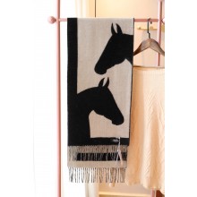 hermes horse printed cashmere scarf black/white 2023