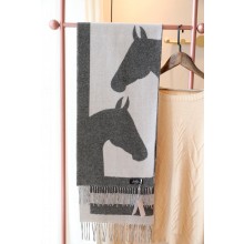 hermes horse printed cashmere scarf gray/white 2023