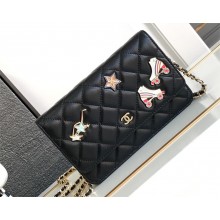 chanel Black Lambskin, Enamel & Gold-Tone Metal Classic Wallet on Chain AP0250 2024