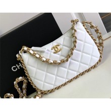 chanel White Shiny Crumpled Lambskin & Gold-Tone Metal Clutch with Chain AP3487 2023