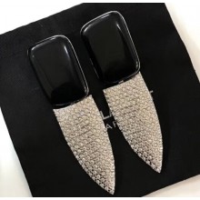 Saint Laurent Smoking Earrings In Silver-Tone Metal With Black Resin And White Crystals 541152