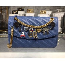 Balenciaga BB Chain S/M Charms Embroidered Logo Bag Blue 2018