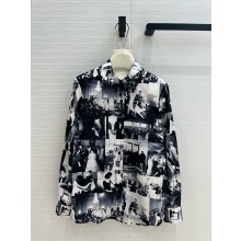 DIOR Black and White Cotton Poplin with Monsieur Dior Patchwork Motif BLOUSE 2024