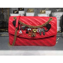 Balenciaga BB Chain S/M Charms Embroidered Logo Bag Red 2018